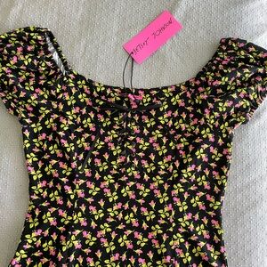 Betsey Johnson Dress. Off shoulder. Lace up front neckline. Black & NEW
